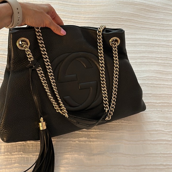 Gucci Pebbled Calfskin Medium Soho Chain Shoulder Bag Black - Picture 5 of 13